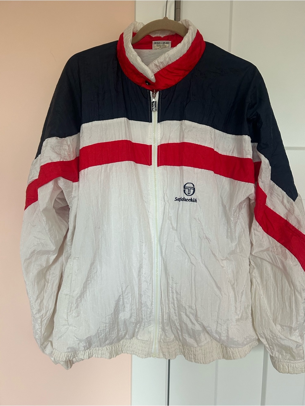 Sergio Tacchini Vintage White Navy and Red Windbreaker Jacket